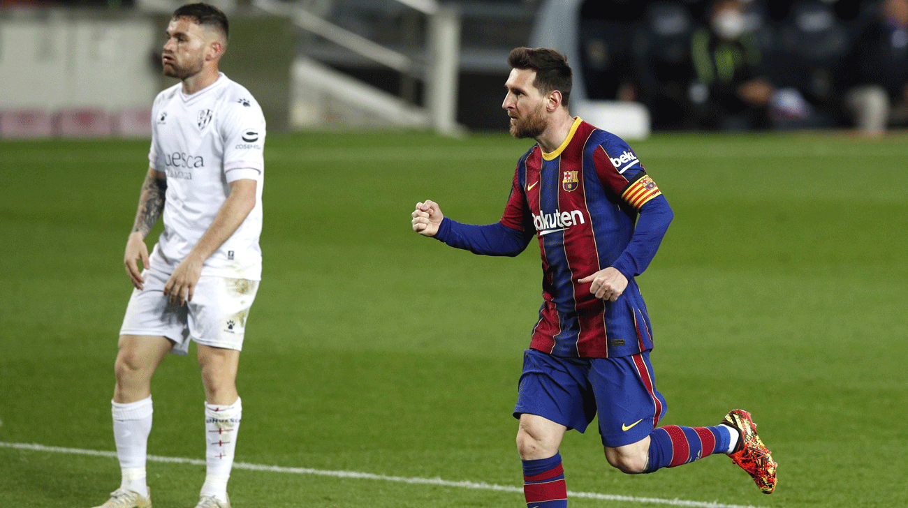 Messi celebrates levelling Xavi record with a brace