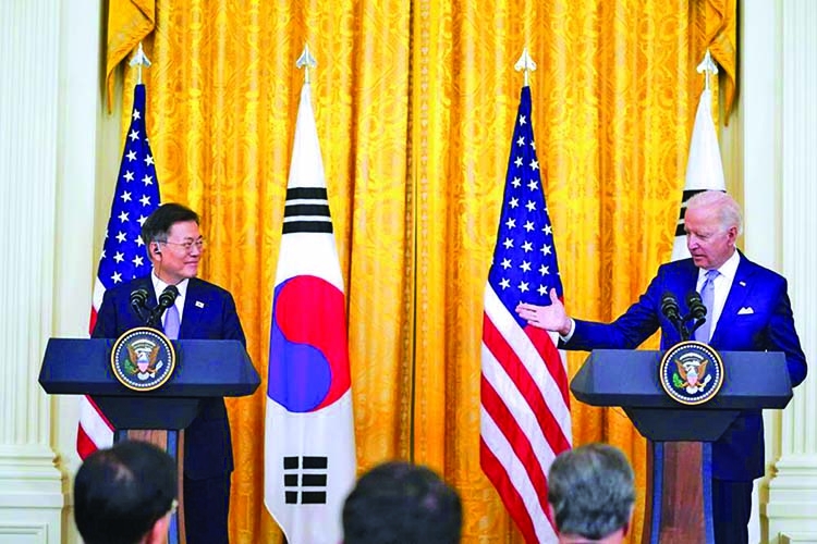 Biden, South Korea's Moon 'deeply concerned' about North Korea