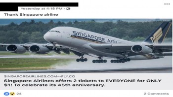 2 Singapore Airlines tickets for $1 is fake
