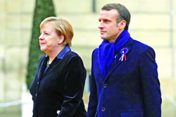 Macron, Merkel meet to recall victims of EU war