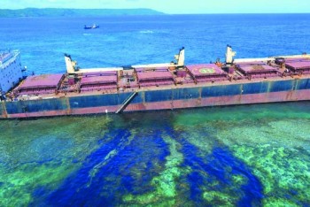 Grounded ship leaks 80 tons of oil