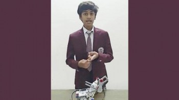 Indian student in Dubai builds robot to automatically dispense hand sanitiser