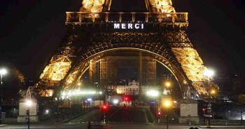 Eiffel Tower says "Merci" to health personnel fighting virus