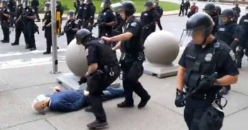 Trump calls police injury to elderly protester ‘set up’