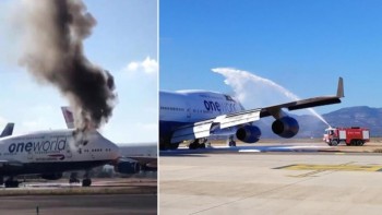 Retired British Airways plane catches fire for airport in Spain