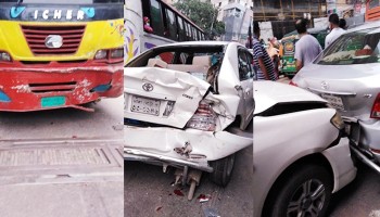 Five cars badly damaged being rammed by minibus found in capital