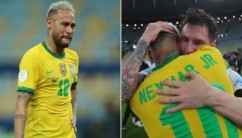 Neymar breaks down after Brazil's defeat to Argentina, Messi consoles him with a hug